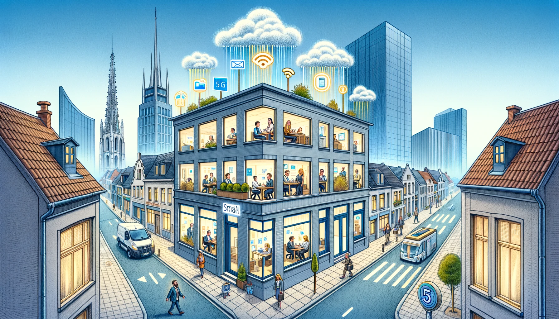 Une PME à Waterloo connectée par Belcenter avec connectivité fibre, 5G, téléphonie Cloud.