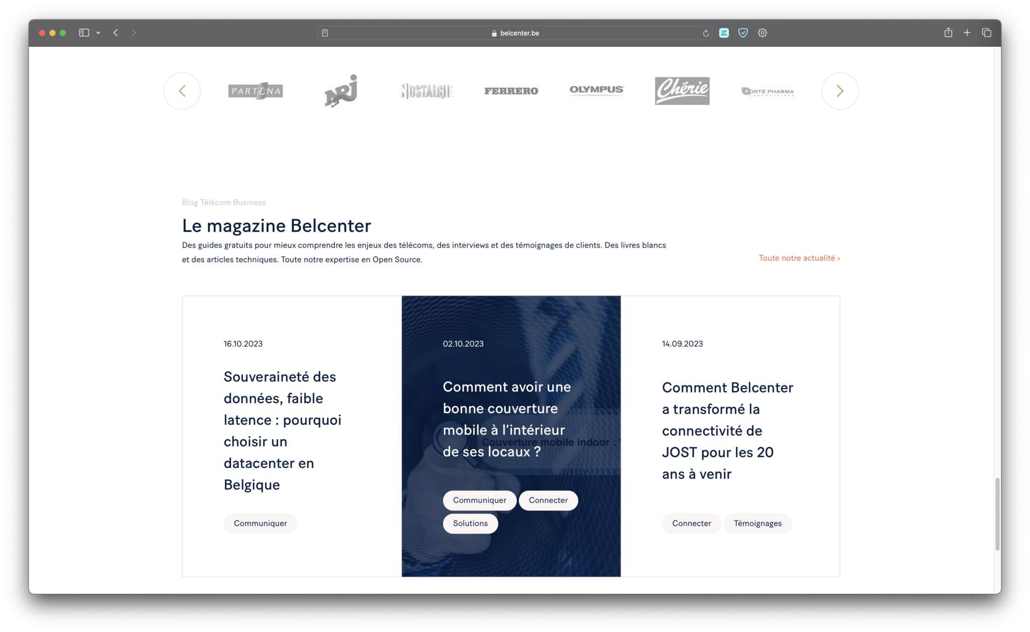 Le blog de Belcenter en page d'accueil sur le nouveau site web de l'opérateur B2B
