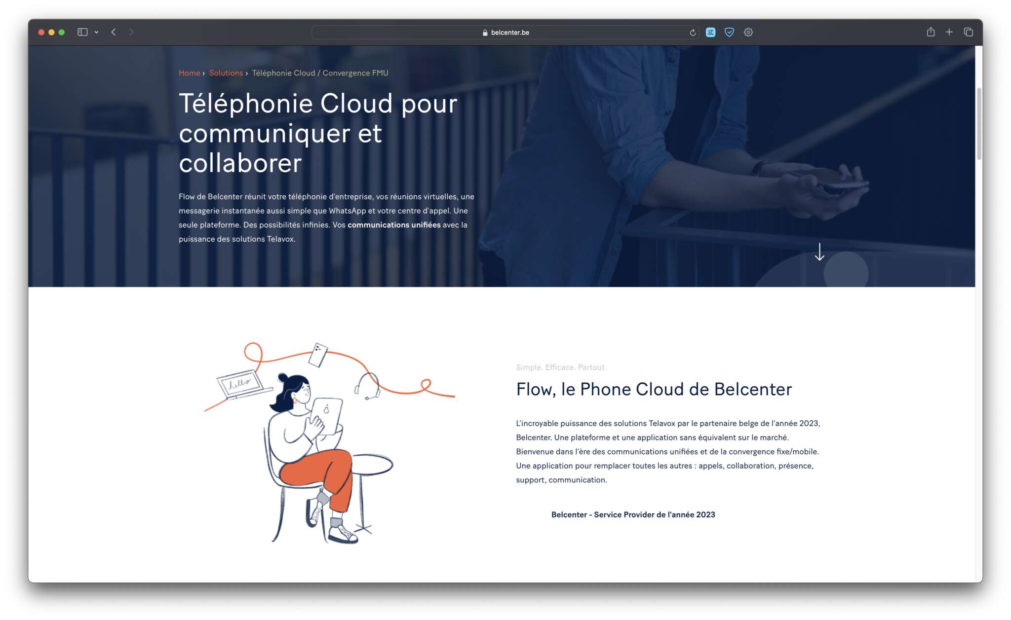 La page dédiée à la téléphonie Cloud de Belcenter sur son site web